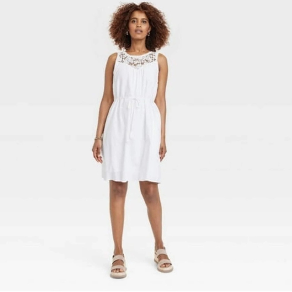 White Sleeveless Dress with Lace Detail